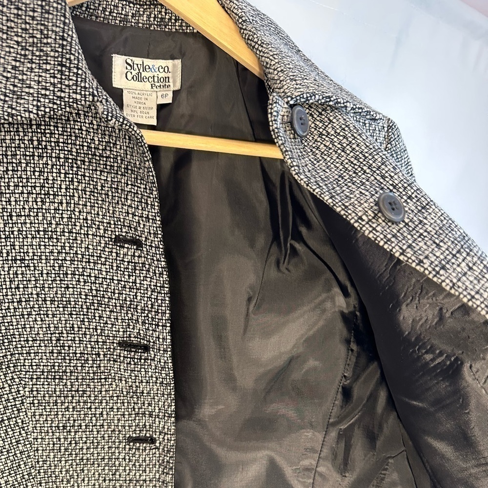 Style & Co Women’s Size 6P Black Cream Long Sleeve Tweed Jacket Blazer Workwear - Picture 5 of 11